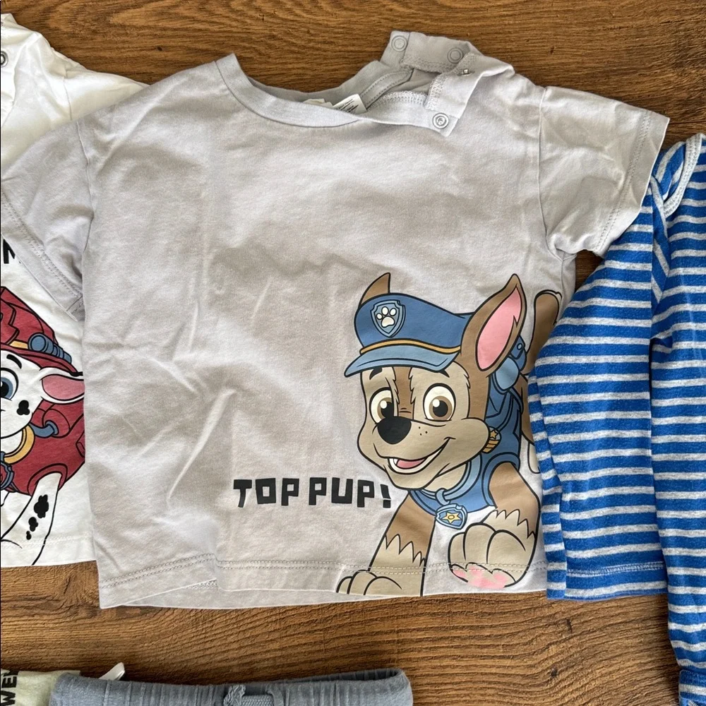 Bundle of 18 month shirt and pants sets, H&M and Carter’s, Paw Patrol / Soccer